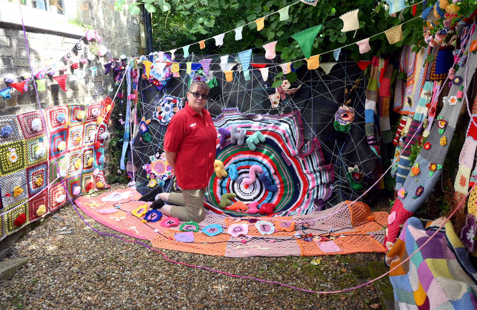 Wisbech Rose Fair Sarah Perkins from Lyncroft who yarn-bombed Wisbech Castle with 13,645 items that have been donated from all over the world.