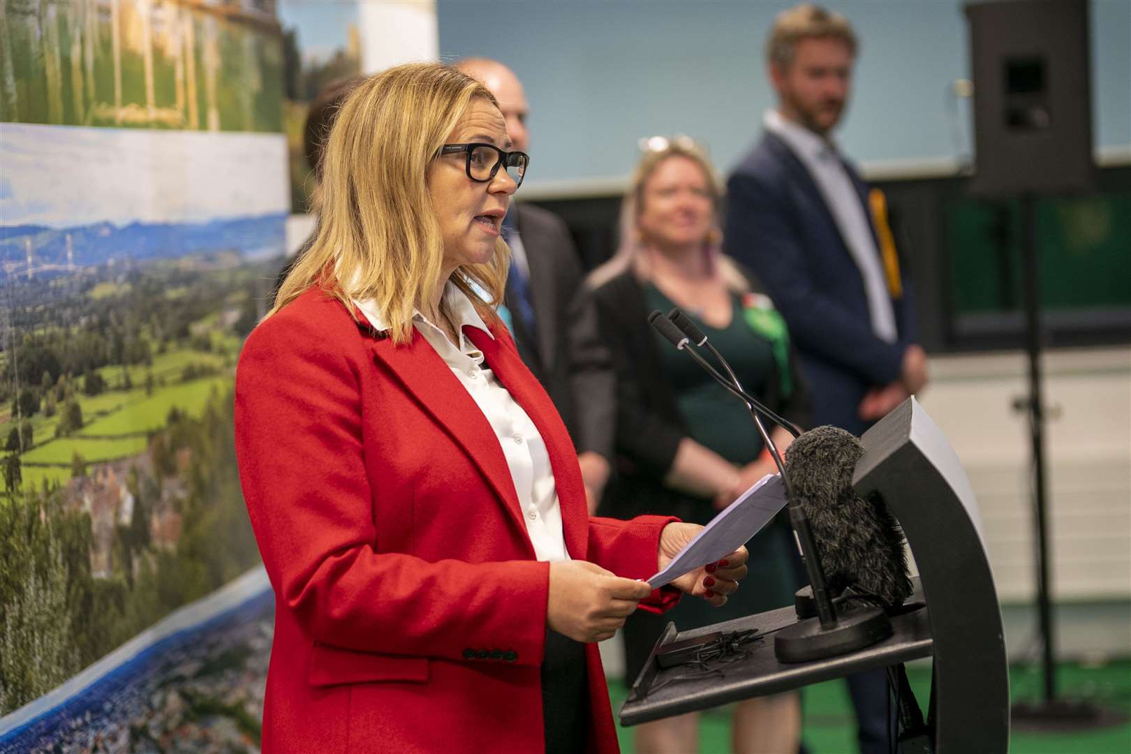 Helen Godwin makes a speech at Oasis Academy, Bristol, after being returned as Mayor of the West of England Combined Authority (Ben Birchall/PA)