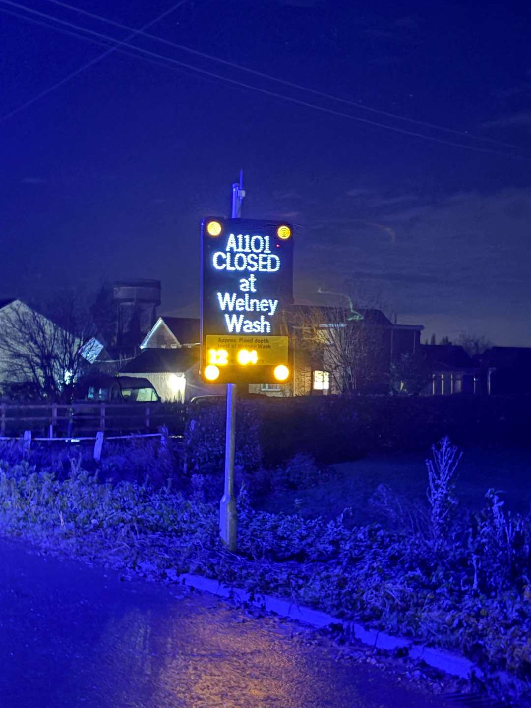 The new signs along Welney Wash Road at night. Picture: Norfolk County Council