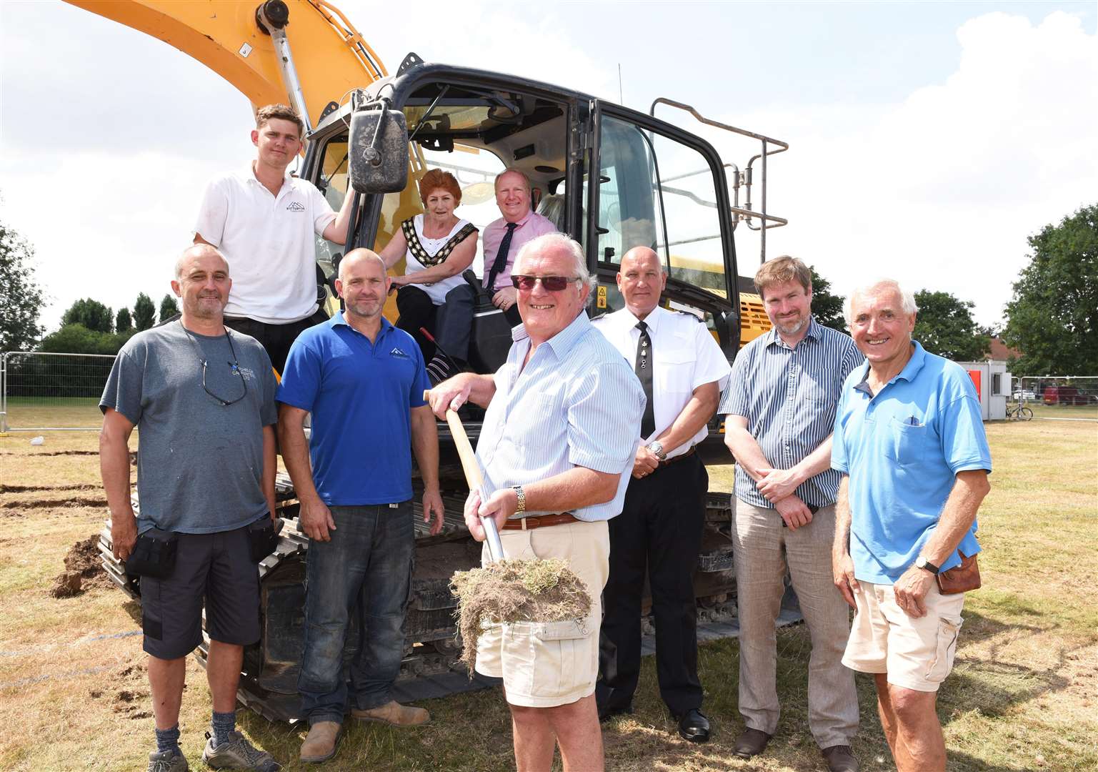 Cutting of the First Sod at Estover Playing Field in March ..LtoR, Lee Batchelor, Simon Rutterford, Luca Rutterford, Jan French, Steve Count, Kit Owen, Nigel Harris, Martin Field, Chris Hodson. (3093532)