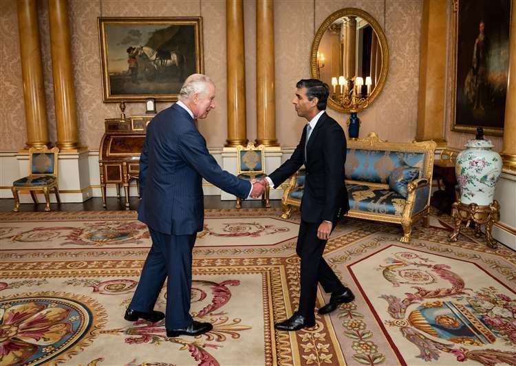 The King welcomes Rishi Sunak during an audience at Buckingham Palace, where he invited the newly-elected leader of the Conservative Party to become Prime Minister and form a new government (Aaron Chown/PA) (61597413)