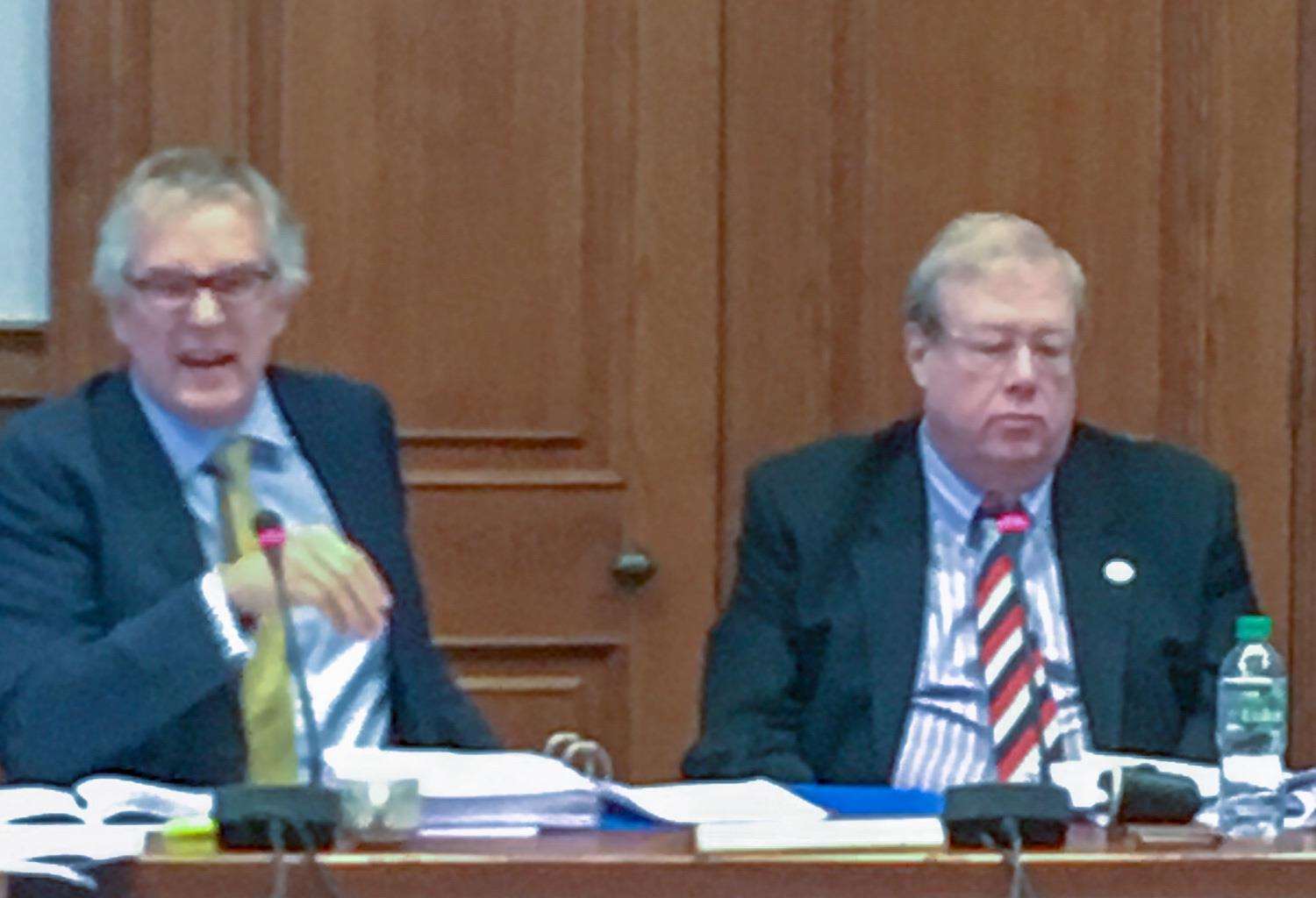 Councillor Simon King (right) answers questions from his barrister Mike Magee. (5143629)