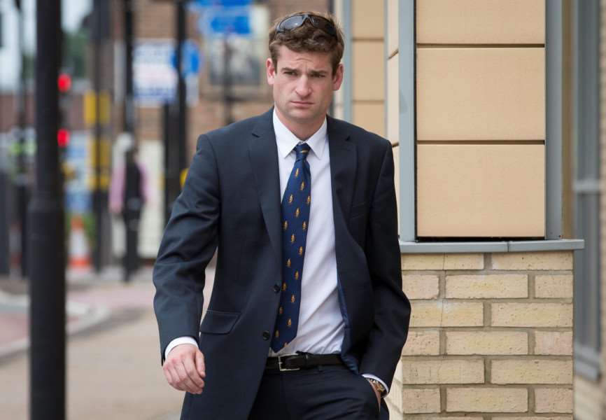 Henry Bett, son of Norfolk's Police and Crime Commissioner Stephen Bett, pictured at Huntingdon Crown Court where he is standing trial for causing death by dangerous driving. July 6 2015. NEWSTEAM/SWNS ANL-150707-172537001