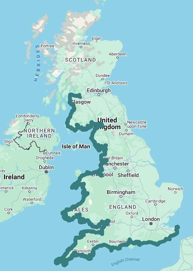 A map showing how far Tracey Howe has covered already (Tracey Howe/PA)