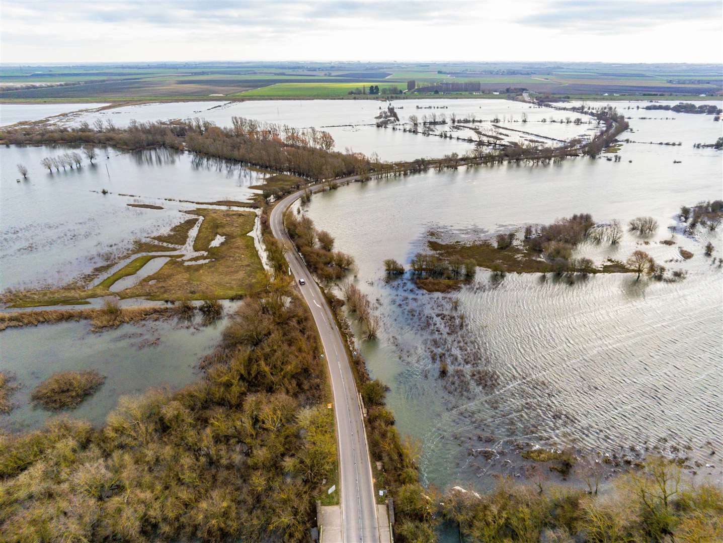 Welney Wash Road is often covered by floodwater