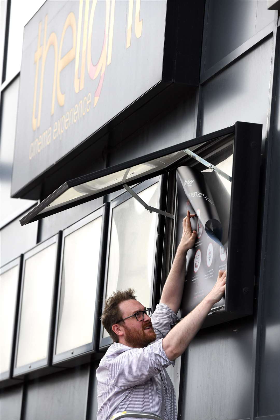 Phill Heslop bunsiness manager at The Light cinema with posters about how to keep safe at the cinema. (40021994)