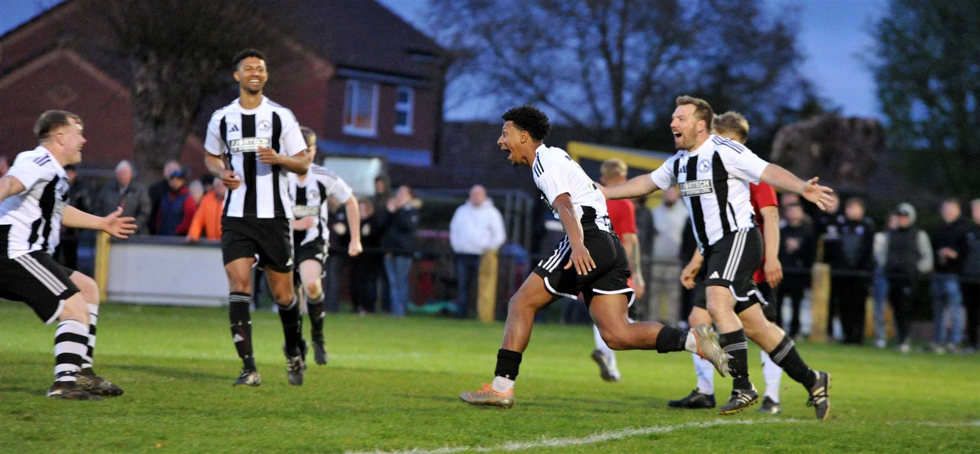 Jamal Nyang celebrates a goal for Long Sutton. Photo: Chris Lowndes