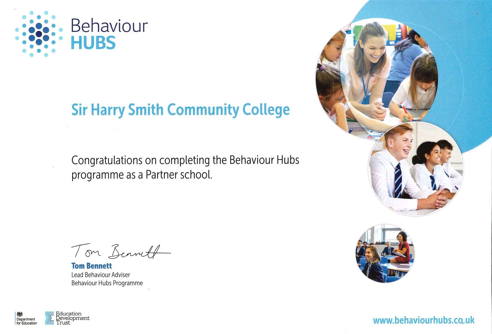 SHSCC Behaviour Hubs Certificate