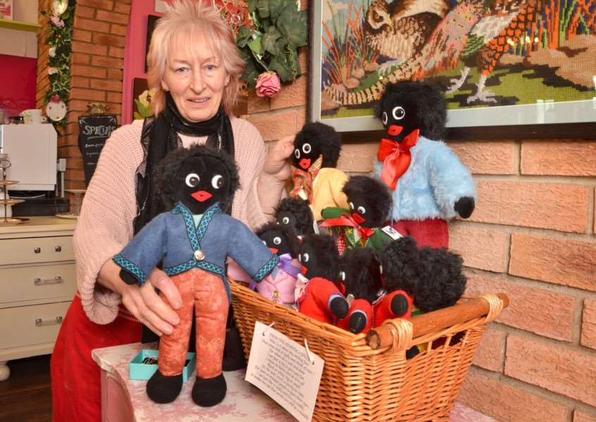 Mal Jenkins with a collection of gollywogs for sale at her Vintage Tea Shop in Market Place, Long Sutton. Photo by Tim Wilson. SG210417-101TW.