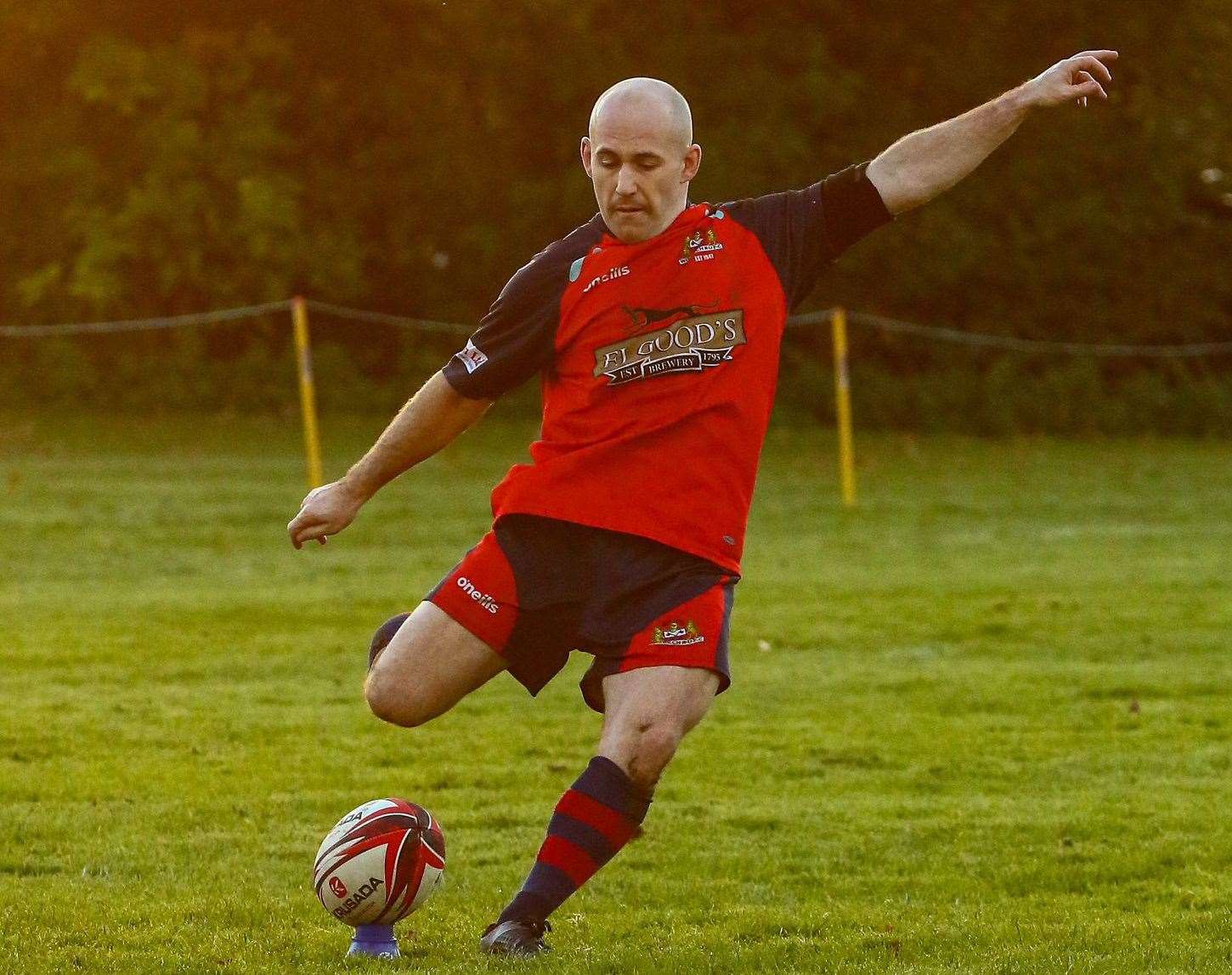 Captain Jack Malkin converts his own try. Picture: Andy Titmuss