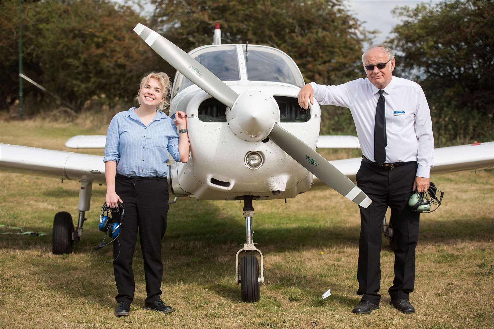 Reporter Kirsty Barrott is joined by Christopher Shepherd-Rose director and co-founder of Skyward flight training. Picture by Mark Westley