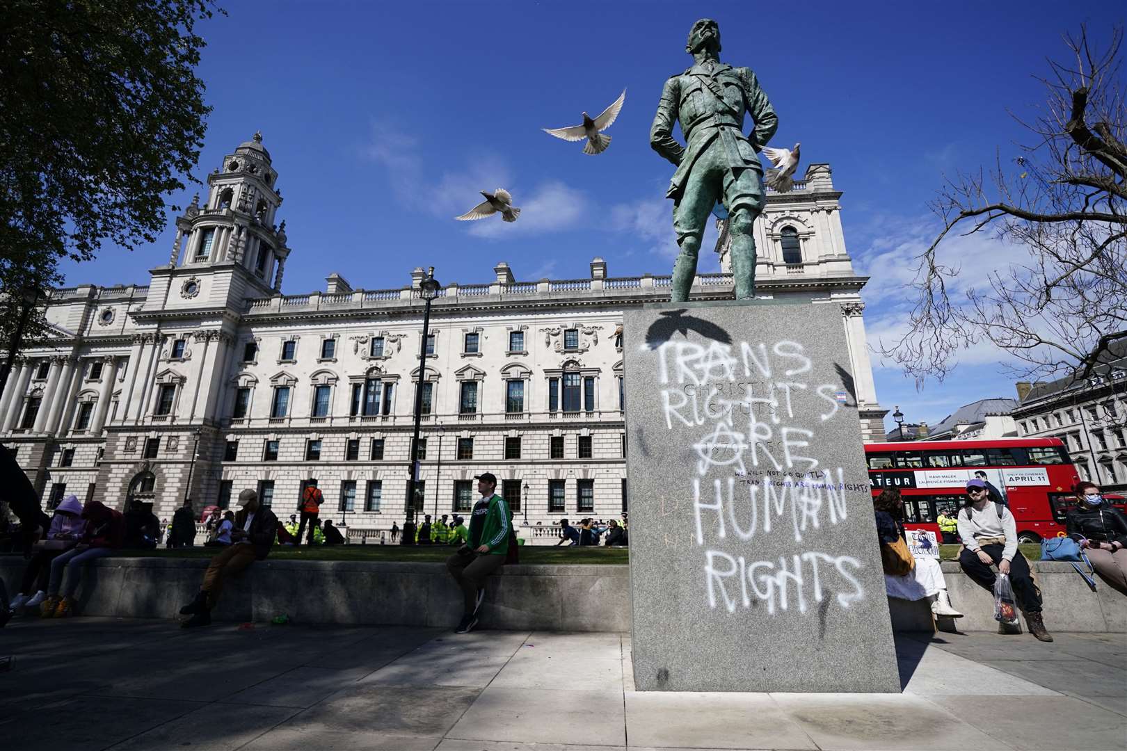Graffiti left on a statue of Jan Christian Smuts in Parliament Square, London (Andrew Matthews/PA)