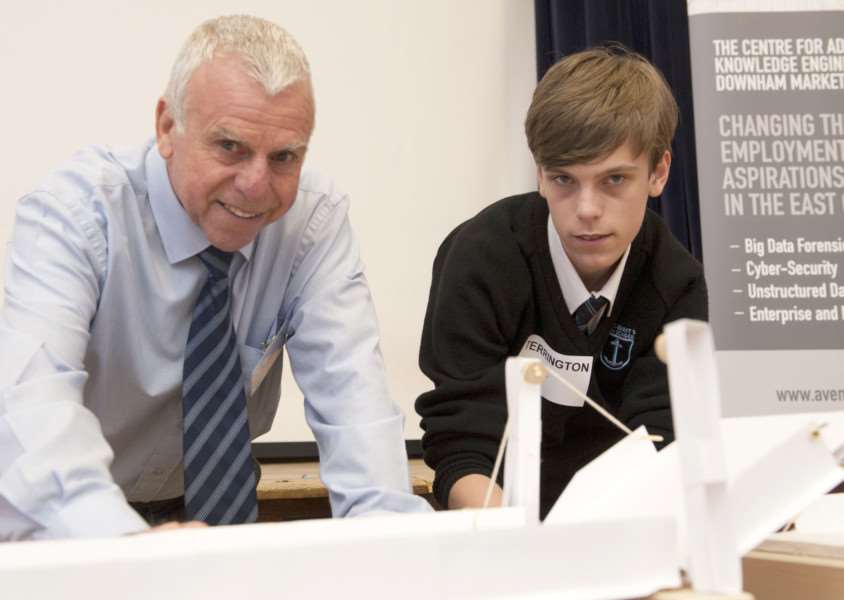 Downham Town Hall Rotary Club Technology Tournement.Pictured FLtoR Instructor Ray Starling with student Martin Warner. ANL-160903-171635009