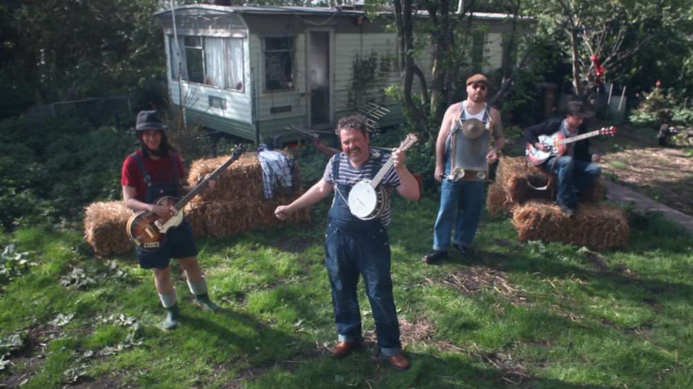 The Ouse Valley Singles Club band during recording for their video for new song, Girl from the Fens.