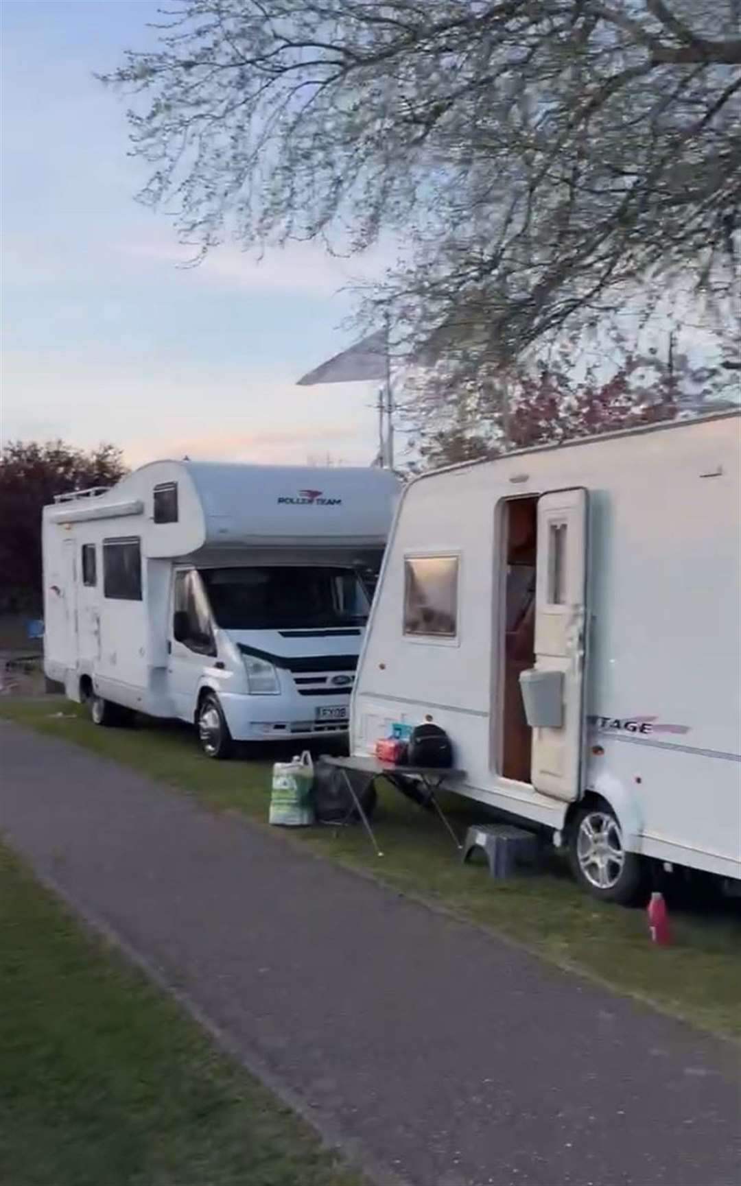 Jamie and his family parked outside of the resort