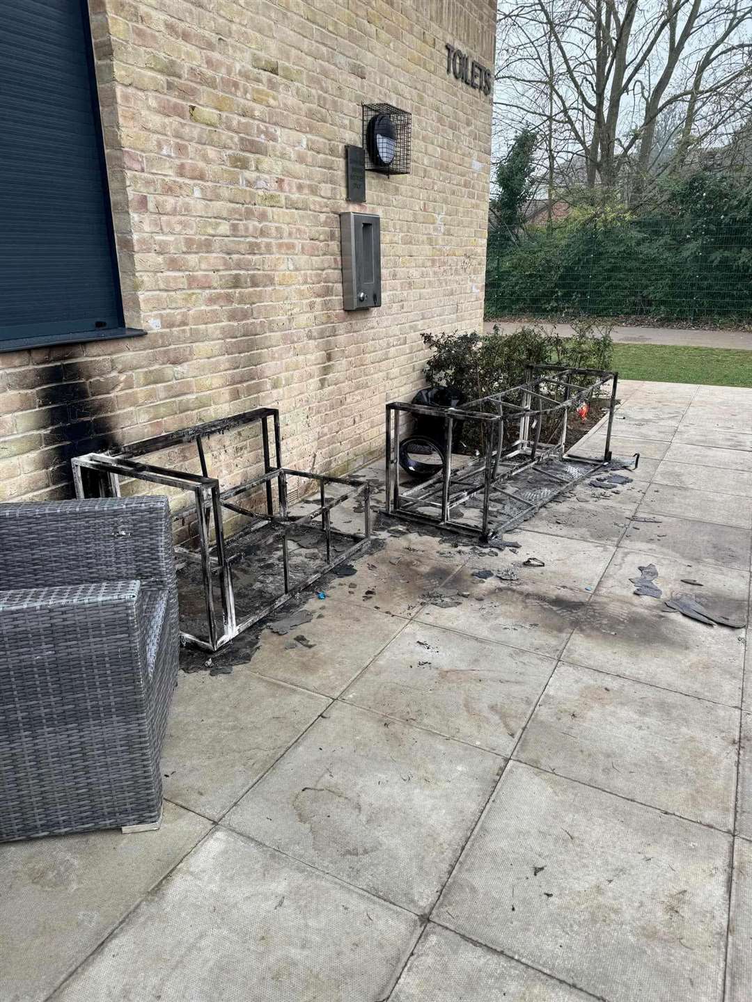The arsonists set fire to the plastic rattan furniture completely destroying it
