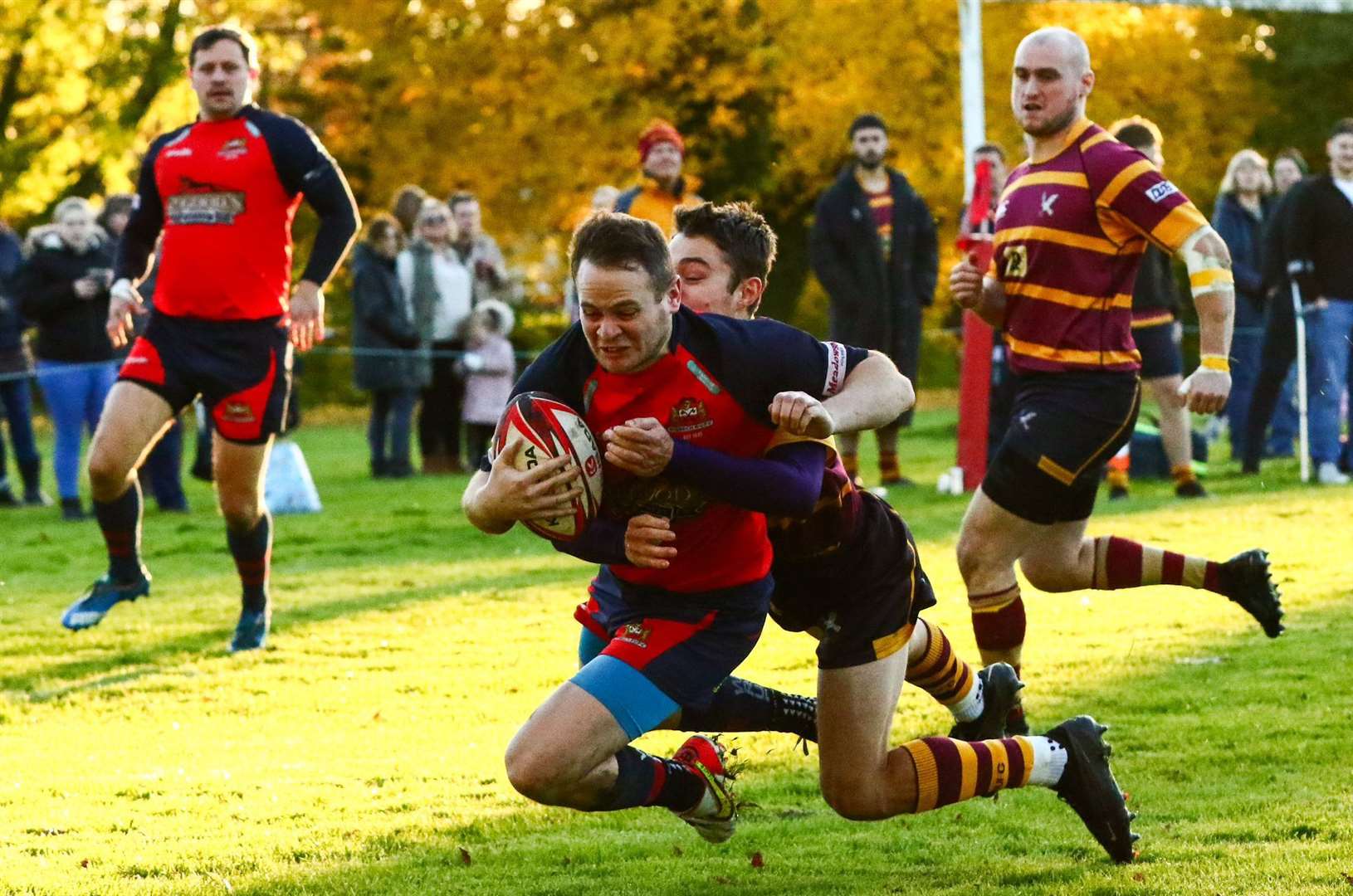 Centre James Napier goes over for Wisbech’s first try. Picture: Andy Titmuss