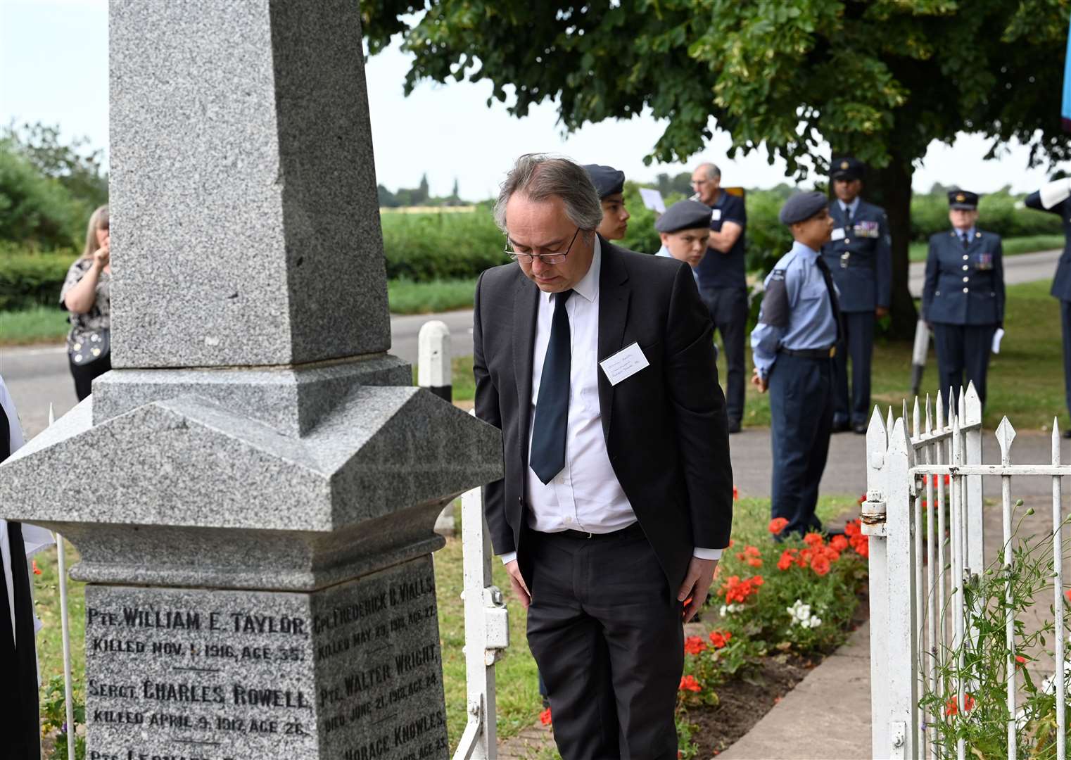 Unveling of a stone book at Parson Drove war memorial for those who died in a Lancseter plane at Sealeys Lane.