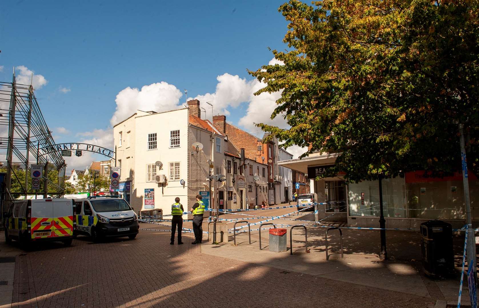 The area around The Globe in Wisbech's Market Place has been taped off today. Pictures: Michael Fysh