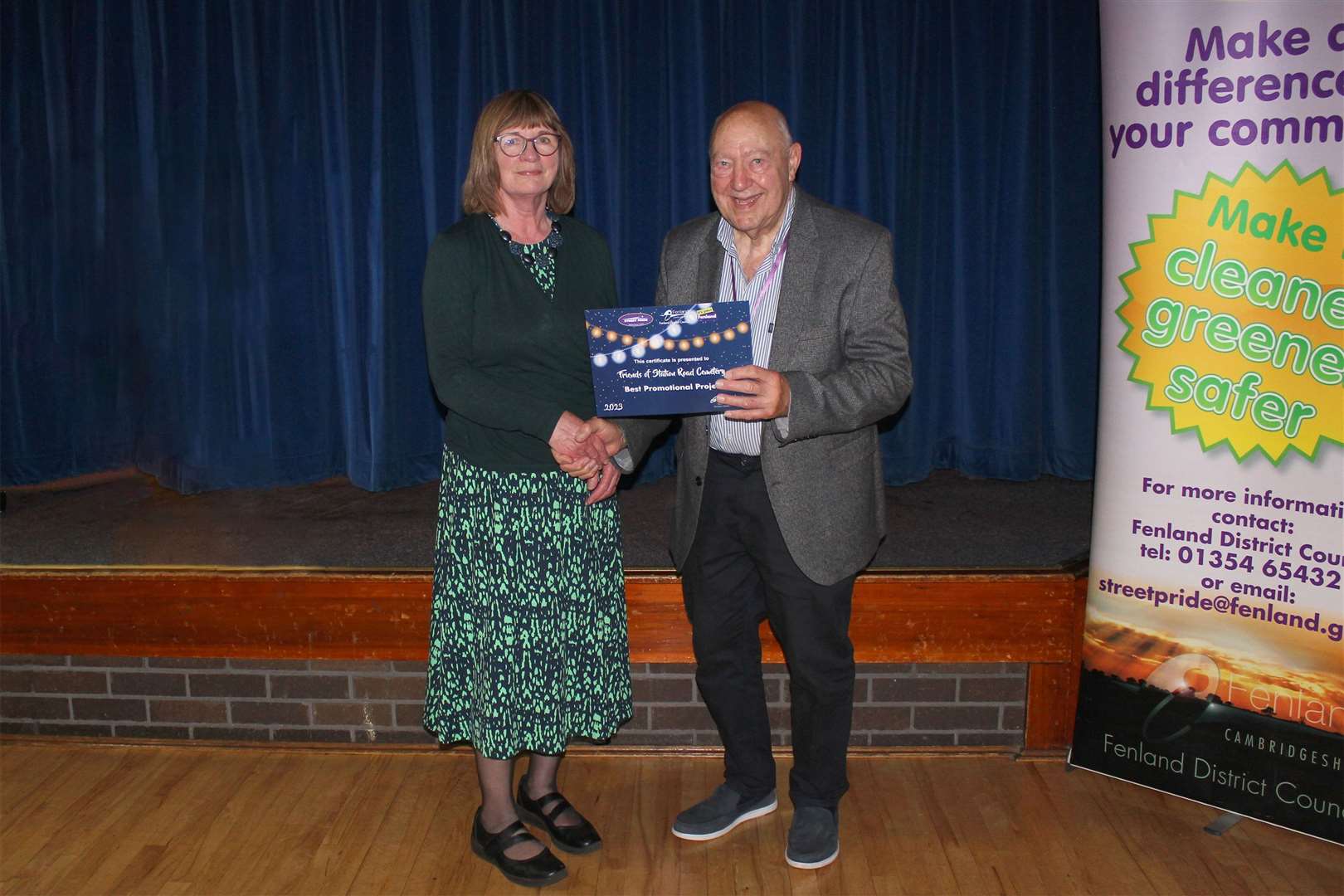 Jennifer Lawler collects award for Best Promotional Project on behalf of Friends of Station Rd Cemetery