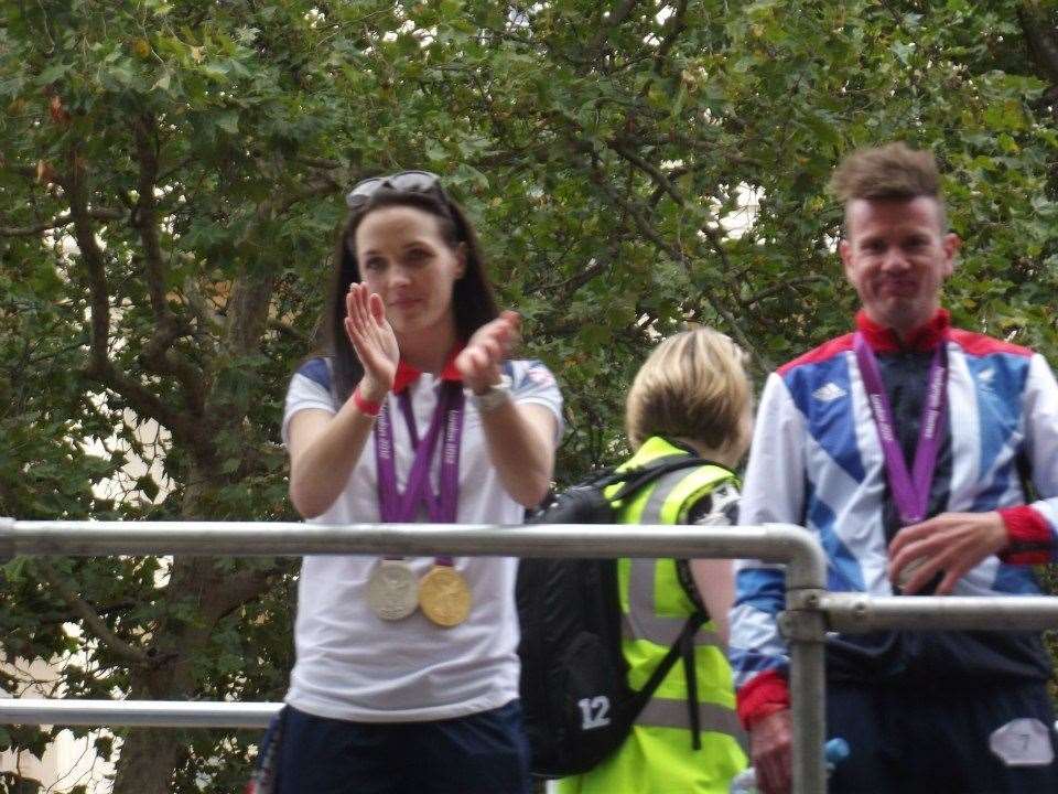 Olympic track cyclist Victoria Pendleton with her medals