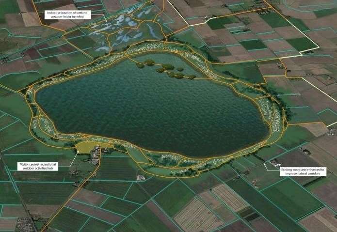 A non-location-specific concept drawing of how the new Fens reservoir could look. Credit: Anglian Water
