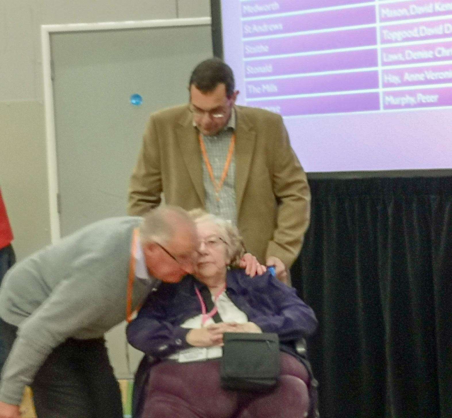 Florence Newell is comforted by Alan Melton after losing the Chatteris Slade Lode seat. (9588573)