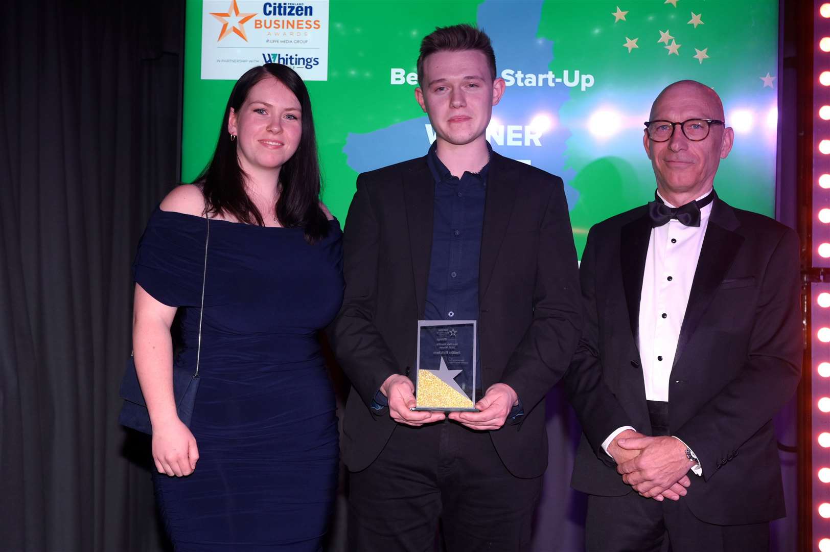 Fenland Citizen Business Awards 2025 Best New Start-Up winner Smiths Butchers - Jack Smith and his partner Nina were amazed to be presented with the award by Ian Smith, director of category sponsors Goldstar Metal Traders