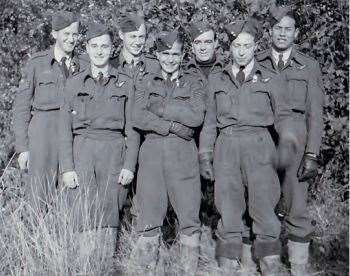 The Lancaster bomber crew from left: Allen Francis (wireless operator) who survived the crash; John Duke, flight engineer; Noel thorpe, pilot; Frederick Saffill, mid upper gunner; George McManus, navigator, H Hark, rea gunner, who also survived, and Joseph Alfred, air bomber. Image supplied by Noel Russell. (53021613)