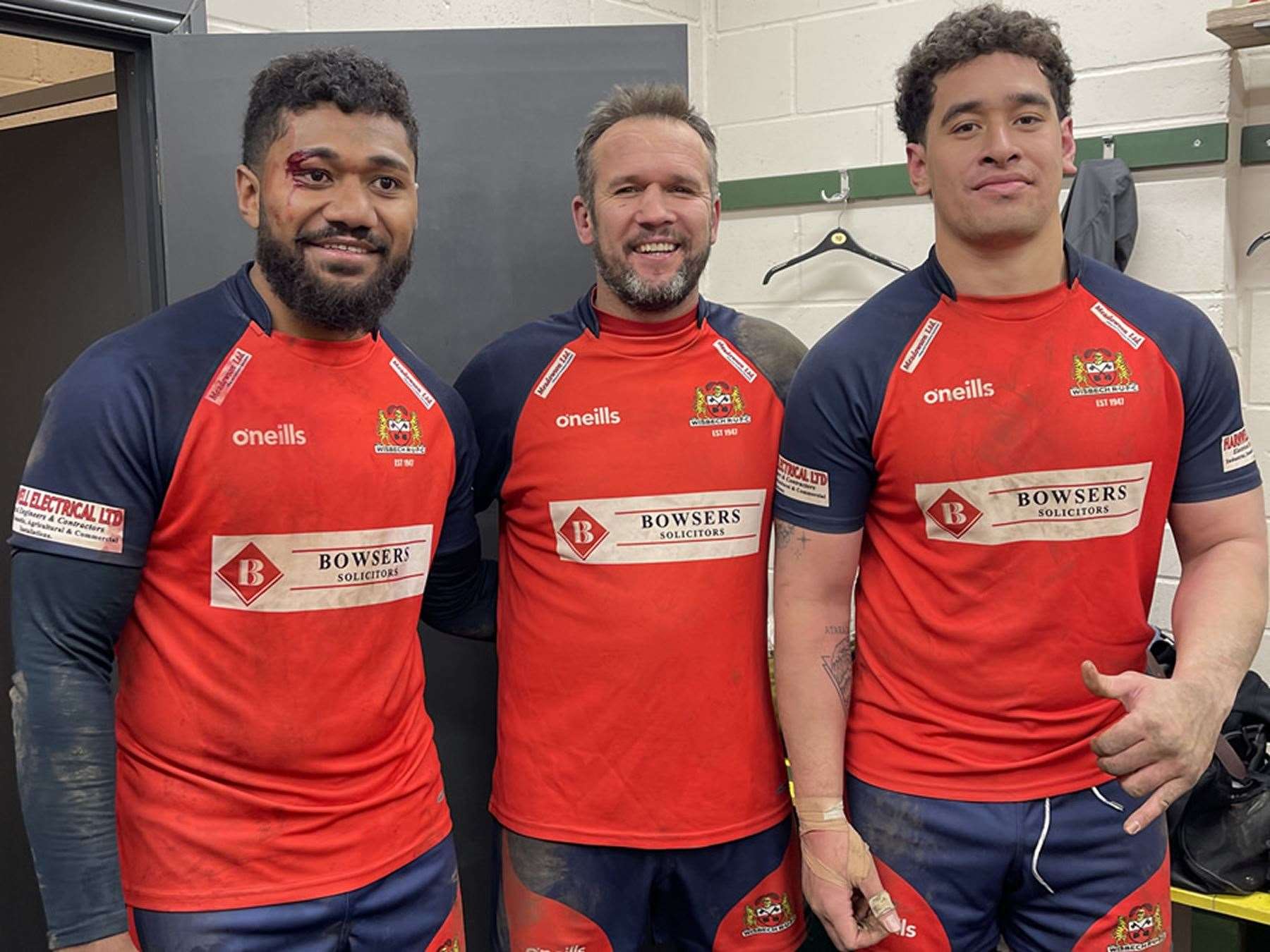 Wisbech centres Josese Jiko, Gerhard Wessels and utility forward man of the match Tomasi Andrea