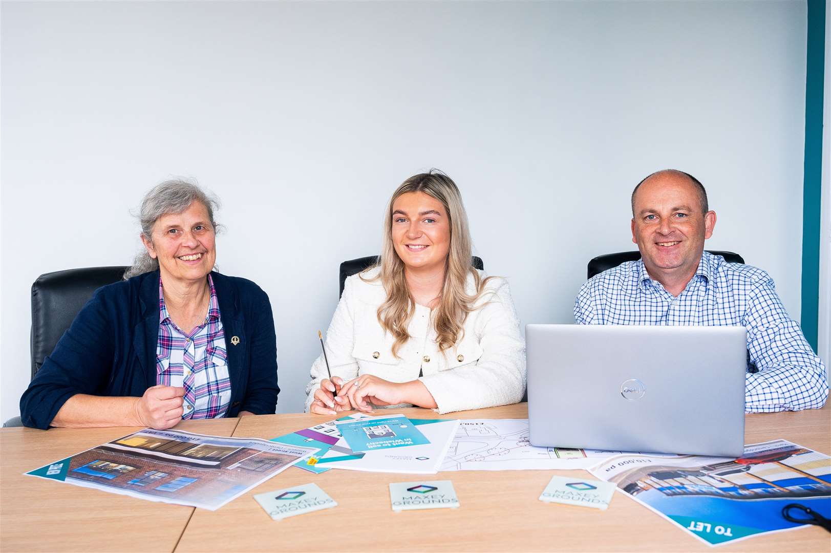 Ruby Goodchild with Maxey Grounds' partner Shirley Pollard and associate Ed Weightman. Picture: Barking Dog Media/Ian Burt