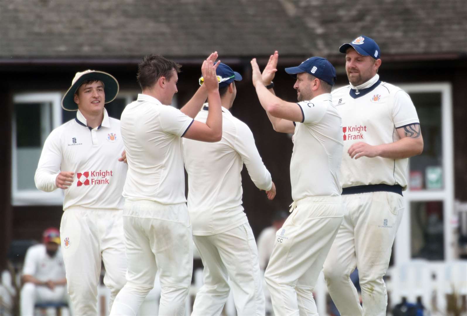 Wisbech v March Cricket..Wisbech Celebrating a wicket. (12859883)