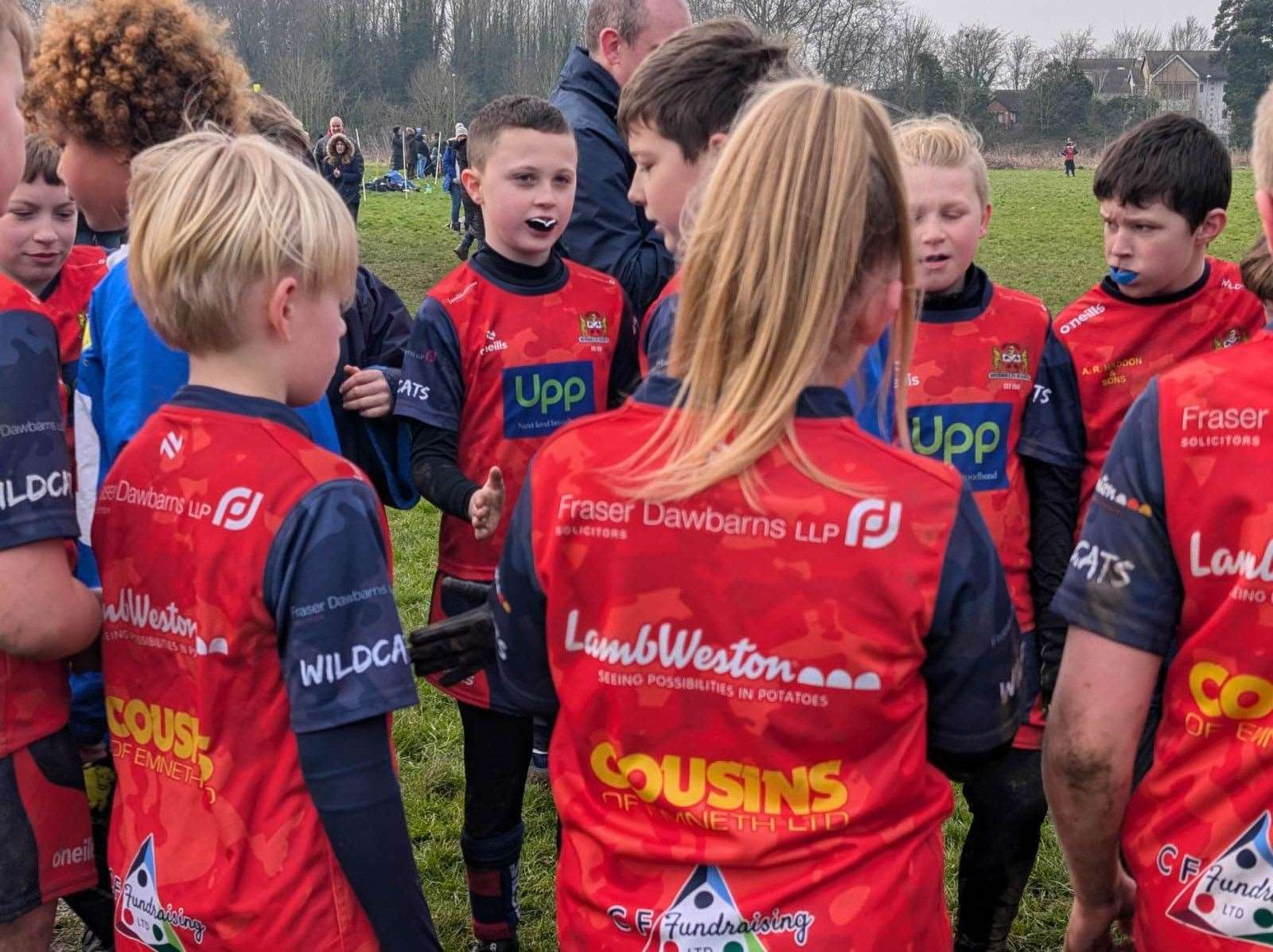 A half-time team talk for Wisbech under-11s.