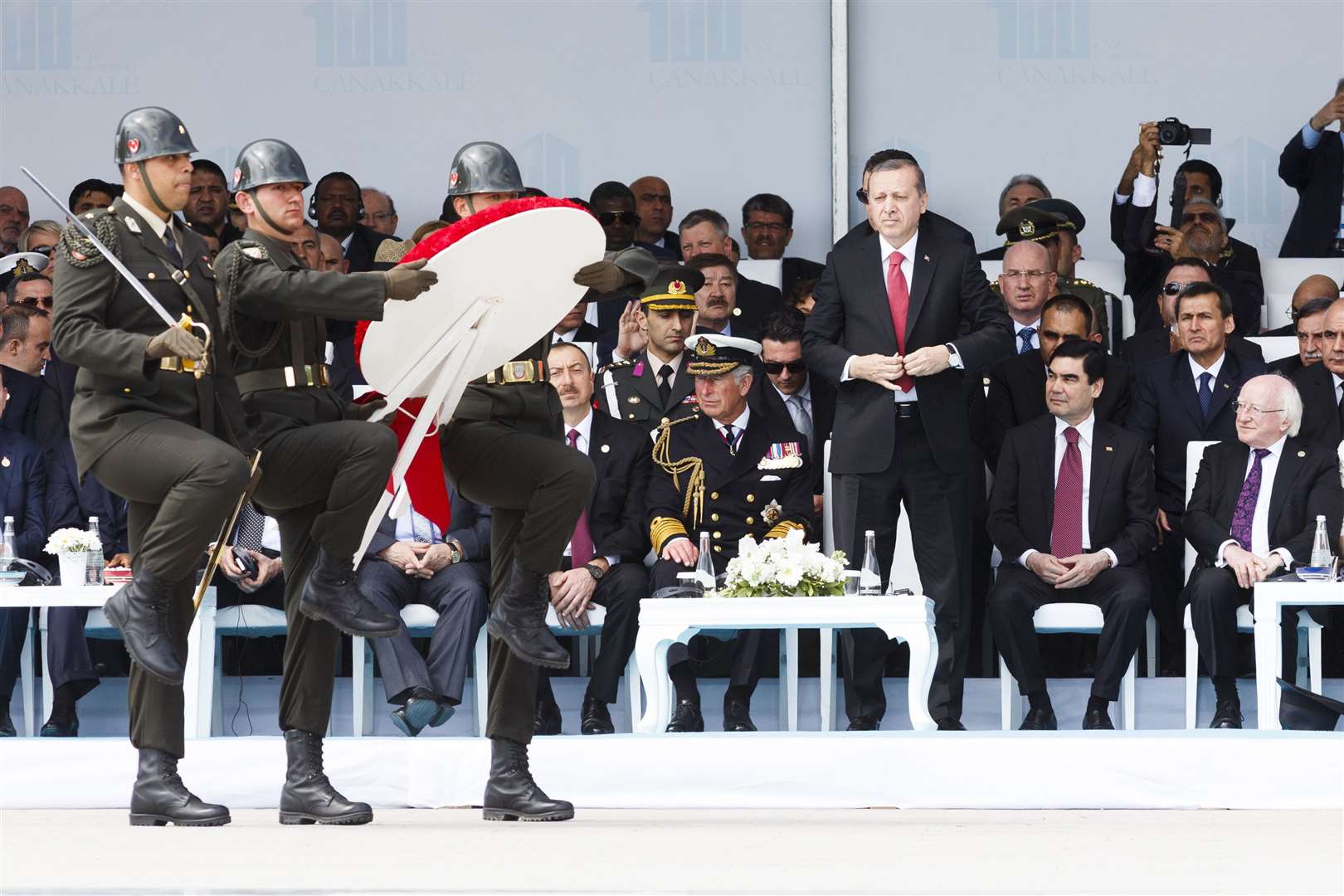 The then-Prince of Wales and Turkish President Recep Tayyip Erdogan attend an international service of remembrance at the Abide memorial in Turkey in 2015 (Tristan Fewings/PA)