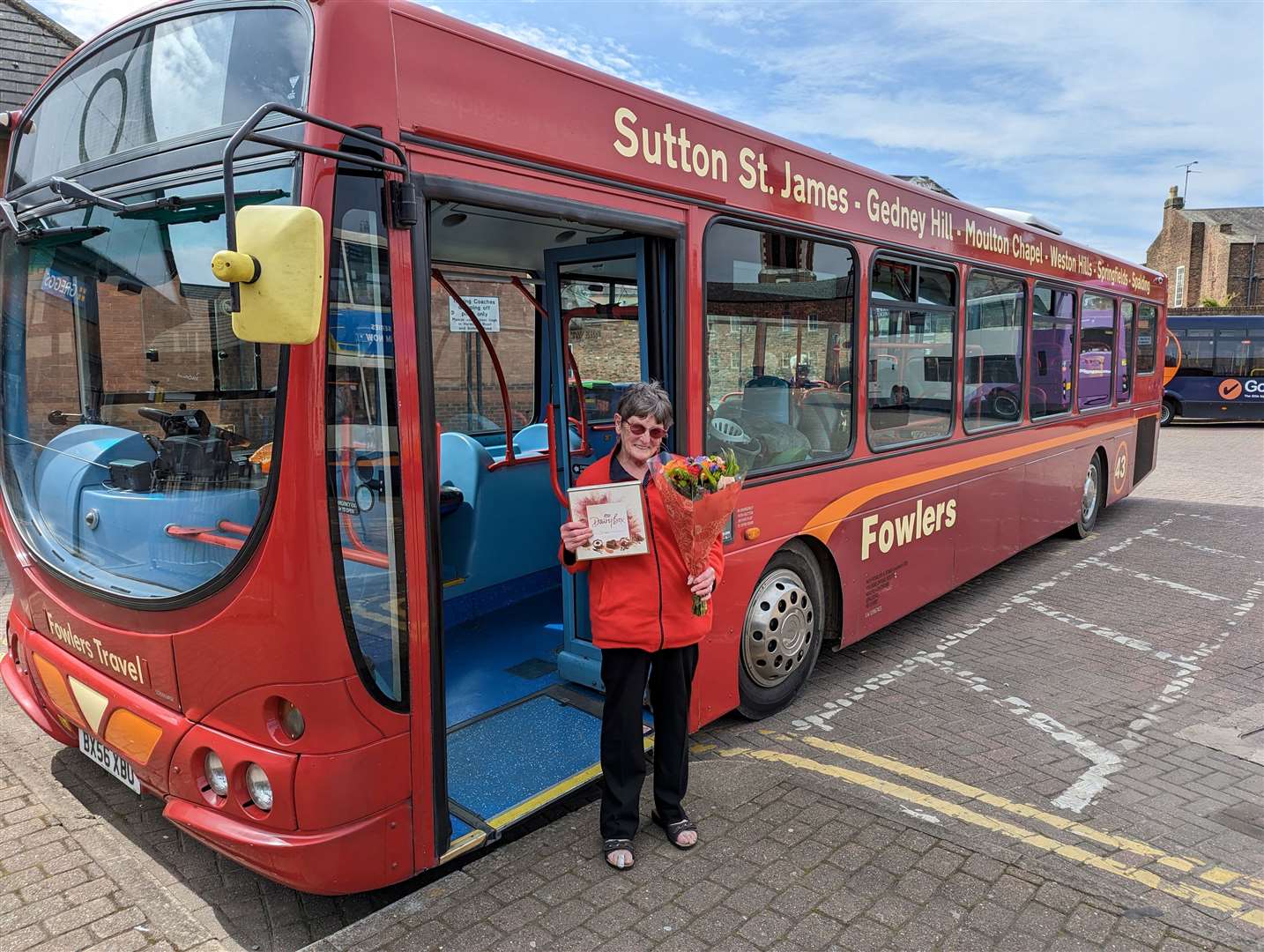 Bus passenger Nancy was treated by the Fowler's Travel to mark her 75th birthday