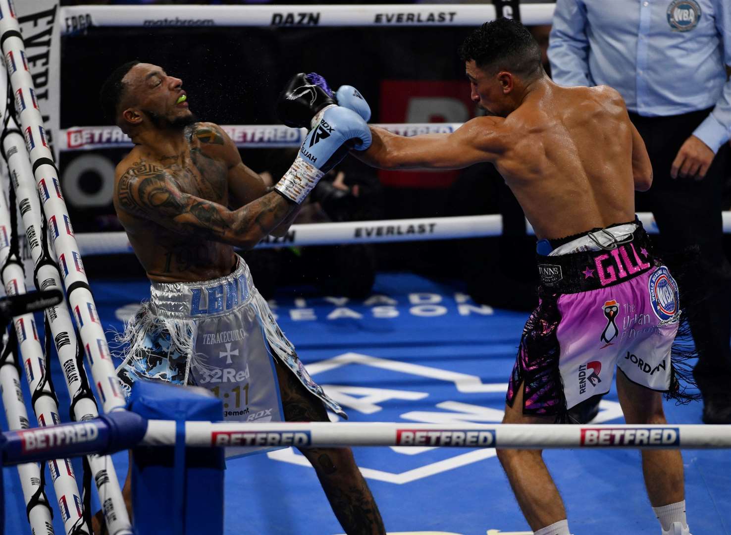 Jordan Gill on the attack. Picture: Matthew Pover (Matchroom Boxing)