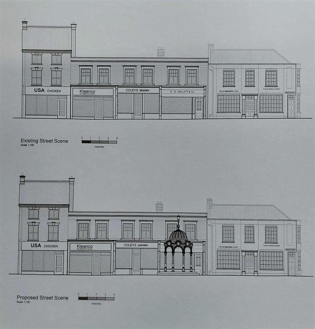 A drawing showing where the fountain will be relocated to