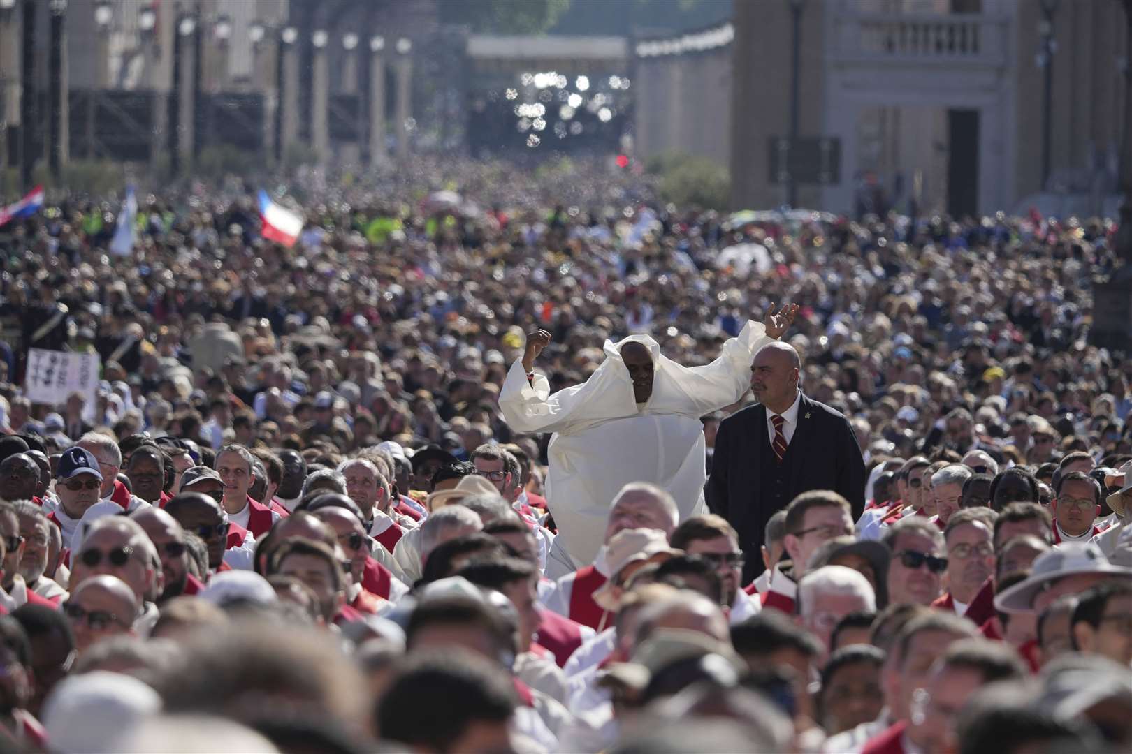 The faithful gather in St Peter’s Square at the Vatican (Alessandra Tarantino/AP)