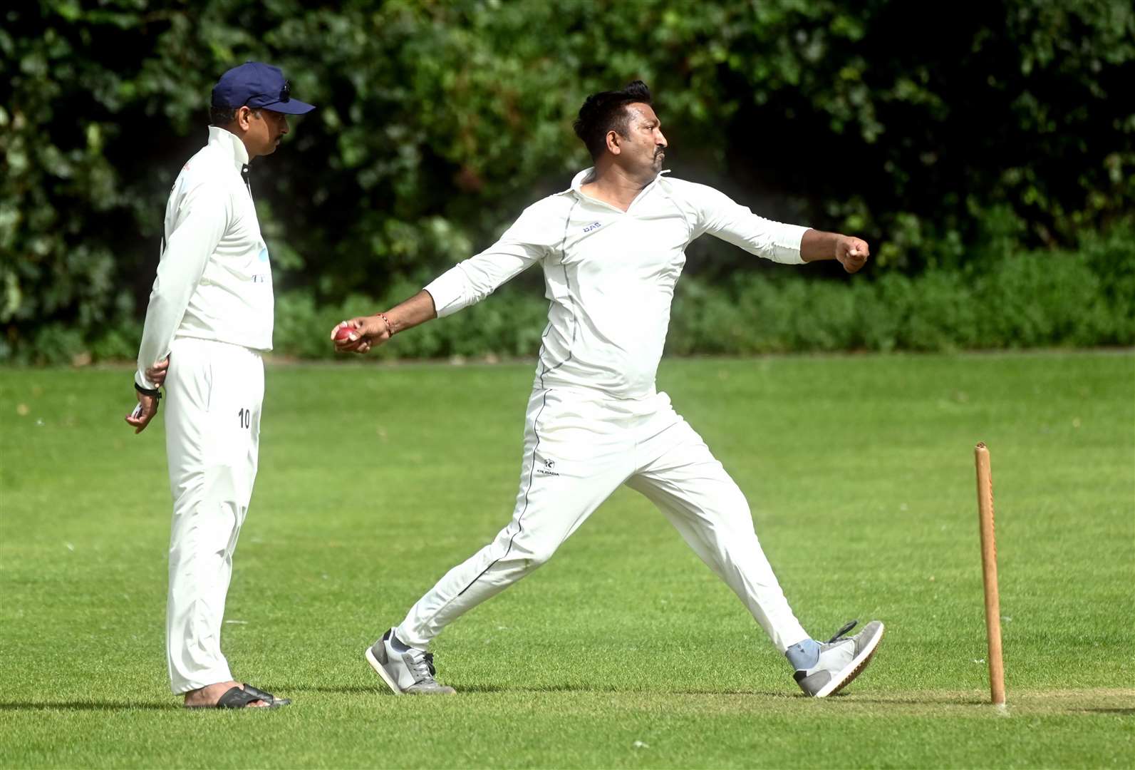 Amrish Bhatt bowling for Wisbech 3rds v Telugu 3rds