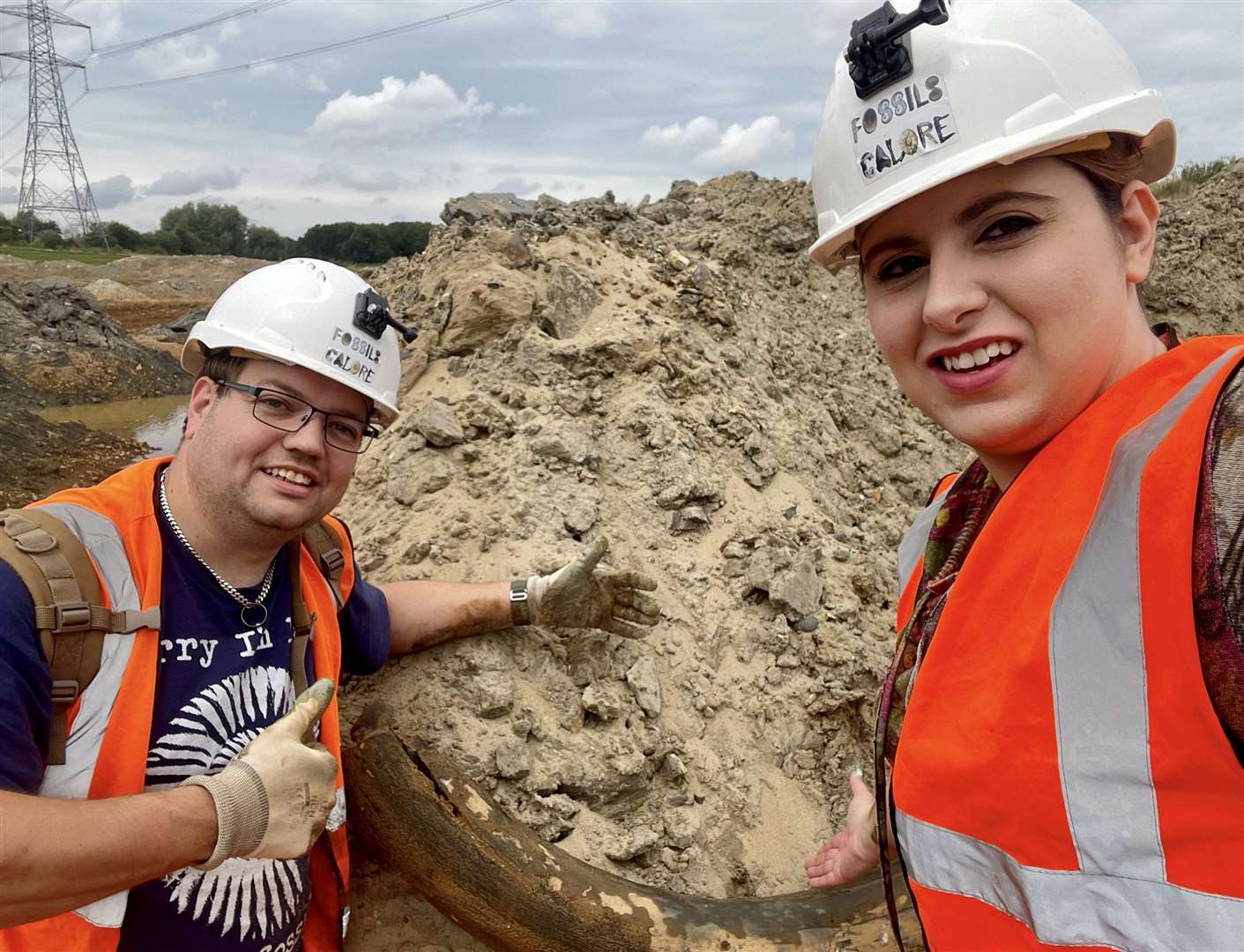 Veteran palaeontologist Jamie Jordan is celebrating a mammoth discover after finding a four-foot-long tusk in a quarry. Photos: SWNS.