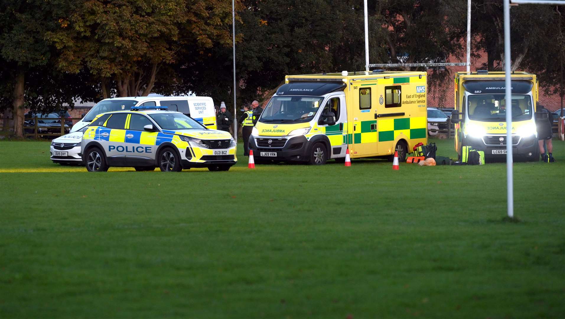 Police and ambulances at Wisbech Rugby Club