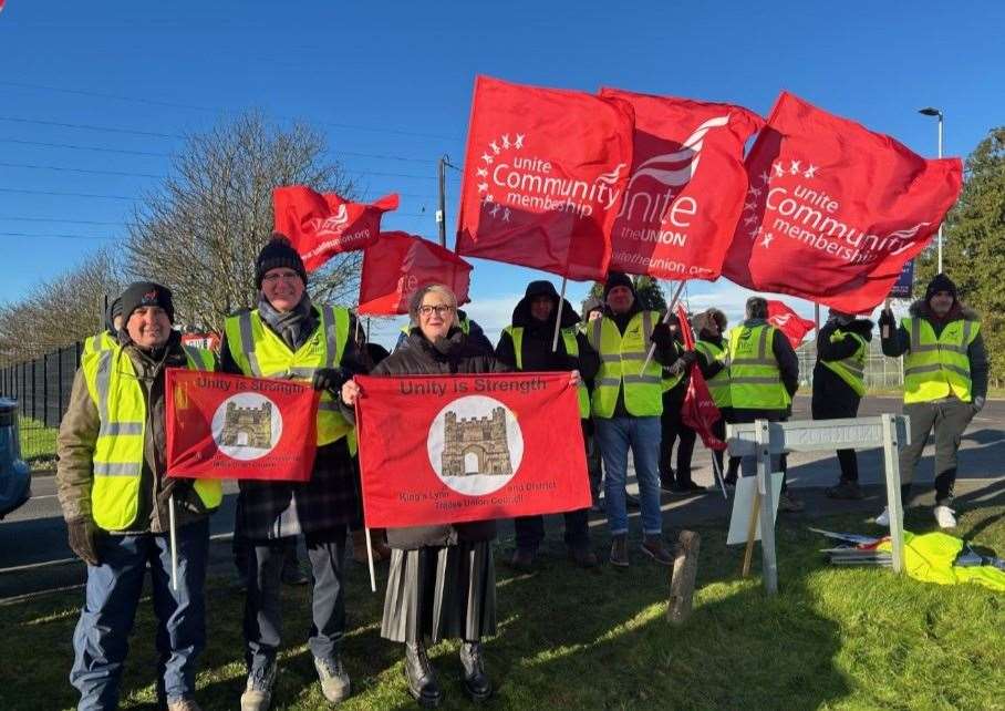 Jo Rust, secretary of the King's Lynn and District Trades Council, joined the workers on the picket line outside the Long Sutton factory. Picture: Jo rust