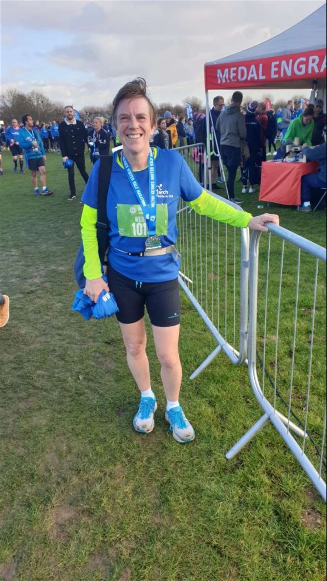 Wendy Harrison with her finisher's medal at Milton Keynes half marathon. (24407905)