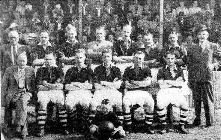 First game at Fenland ParkBack Row: Coun. H. Norton (Director); Bert Murray, Dick Diver, Jack Cole,Fred Goodenough, Ken Melton, Jockie Barr, Mr. J.T. Snow (Secretary)Front Row: Coun. J.K. Mellor (Chairman), Paddy Barlow, Terry Robinson, Bert Blackshaw (Player-manager); H. Dally, D. Beven. (37147828)