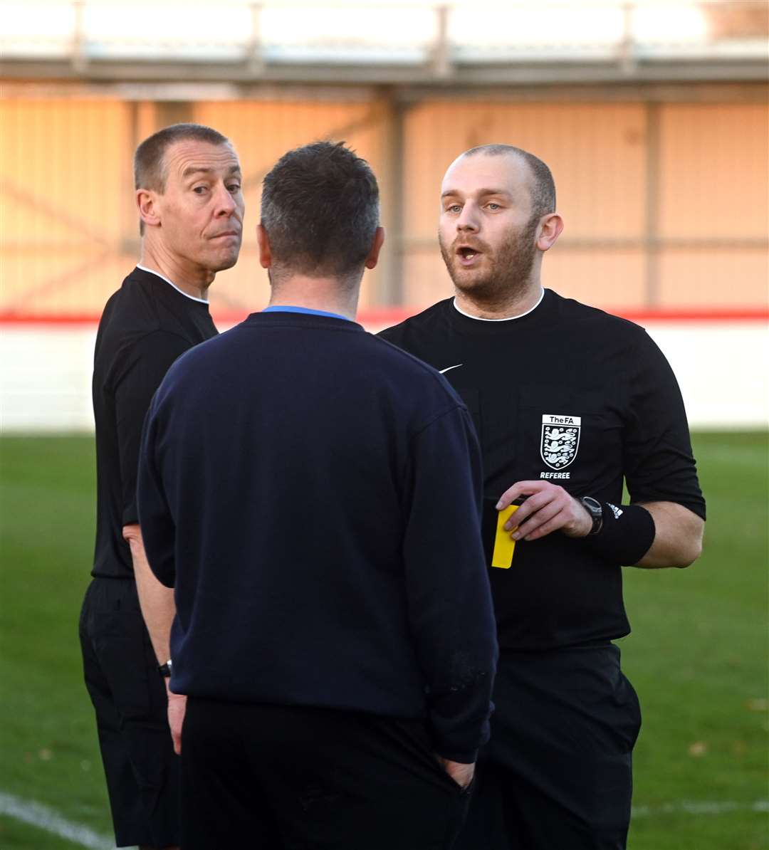 Wisbech manager Leon Mettam was booked this afternoon