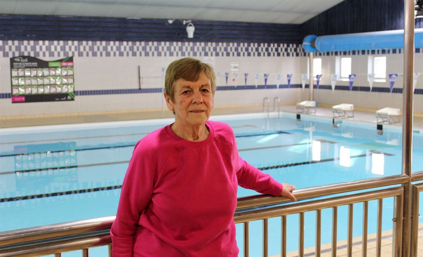 Hilary Butler, who is a regular swimmer, was the first to take the plunge after the re-opening - she was the first swimmer too, when the pool first opened as an outdoor facilities in the 1960s