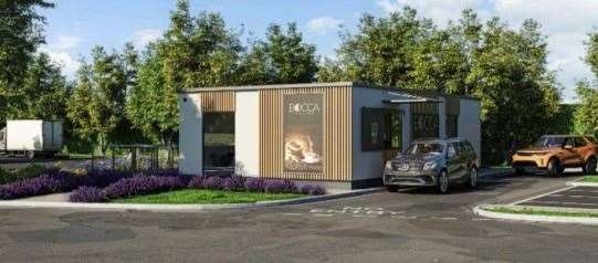 An illustration of how the coffee drive-thru might look.