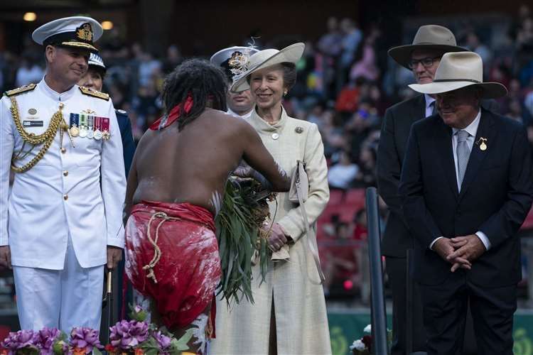The Princess Royal participates in a smoking ceremony as she is welcomed by Australian Aboriginal performers at the opening ceremony of the Royal Agricultural Society of New South Wales Bicentennial Sydney Royal Easter Show in Sydney (Kirsty O’Connor/PA) (61596365)