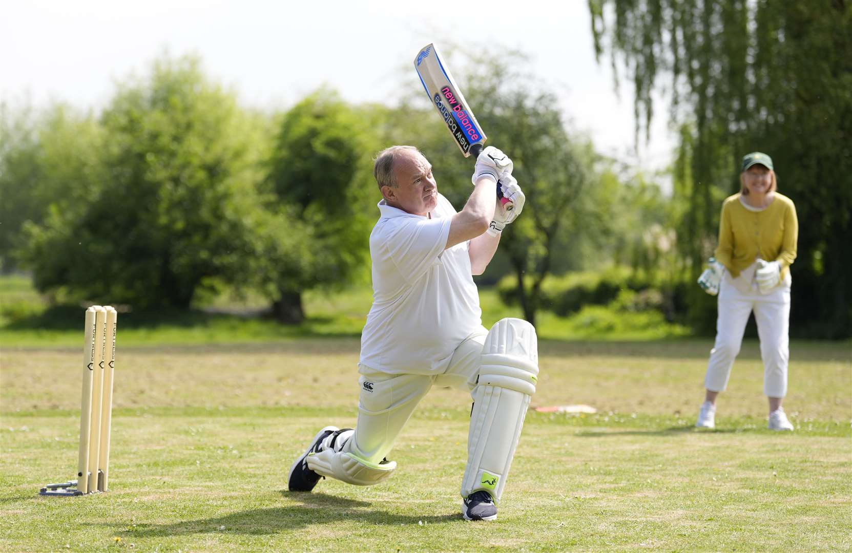 Liberal Democrat leader Sir Ed Davey played cricket at Harnham Recreation Ground, Salisbury (Andrew Matthews/PA)