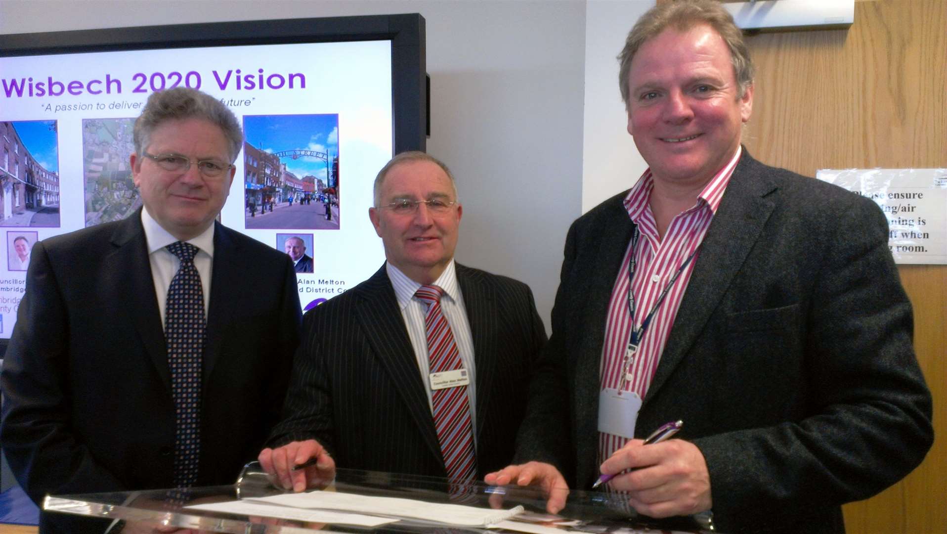 Pictured from left: Professor Jeremy Sanders, from University of Cambridge, Fenland Council leader Alan Melton and Cambs County Council leader Nick Clarke at the Wisbech 2020 Vision launch in 2012.